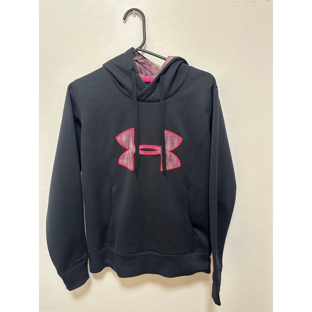 Under Armour Hoodie Womens Size‎ Small Black Pink ColdGear Pullover Athletic